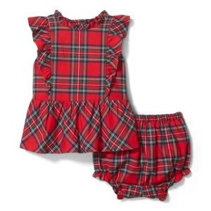 Janie & Jack Plaid Holiday Baby Girl Outfit - Size 6-12 Months